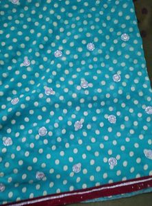Stunning Blue Saree with Polka Dots 6