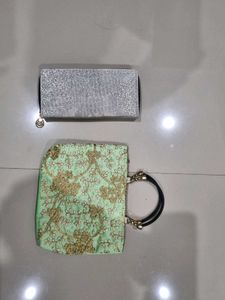 Embroidered Clutch & Silver Wallet Set