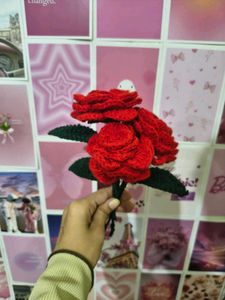 Handmade Crocheted Red Roses (Pack Of 3)