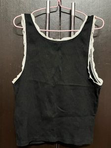 Black "Heartless" Crop Top with Lace Trim