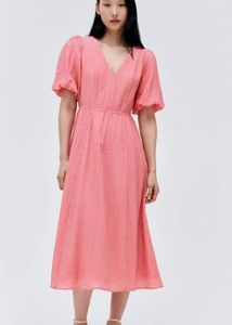 Pink V-Neck Midi Dress