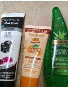 Face Care Trio: Black Mask, Aloe VeraGel &amp;Scrub