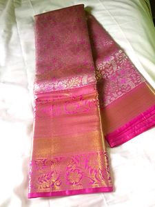 Elegant Pink &amp; Gold Silk Saree