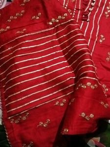 Red Striped Kurta with Embellishments