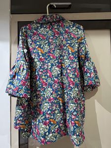 Blue Floral Print Kurta Top