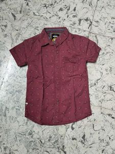 Maroon Printed Short Sleeve Shirt