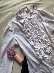 Chic Ruffled White Button-Up Shirt