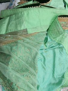 Elegant Teal Silk Saree with Zari &amp; Pearl Work