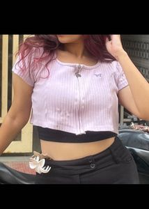 Cute Lavender Ribbed Crop Top