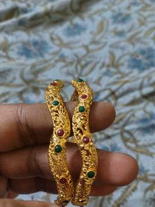 Gold Plated Designer Bangles with Stones