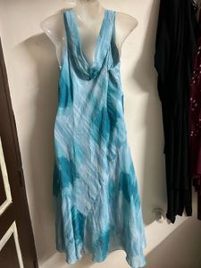 Flowy Blue Tie-Front Midi Dress