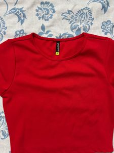 Red Basic Cropped T-Shirt
