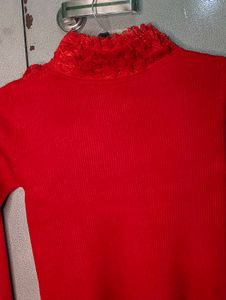 Red Ruffled High Neck Top