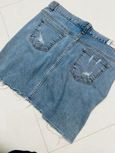 Distressed Denim Mini Skirt
