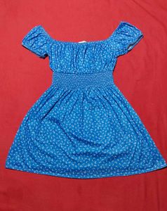 Blue Floral Off-Shoulder Mini Dress – UK 12