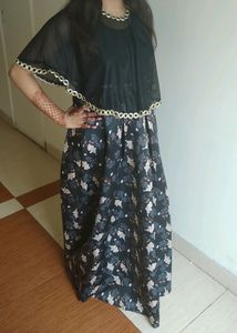 Floral Maxi Dress with Cape