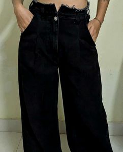 Black Denim Cargo Pants