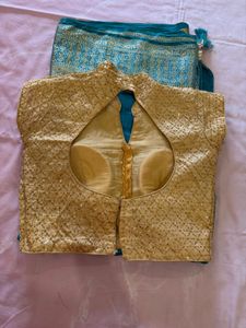 Stunning Teal Saree with Golden Blouse