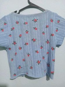 Cute Blue Floral Button-Up Top