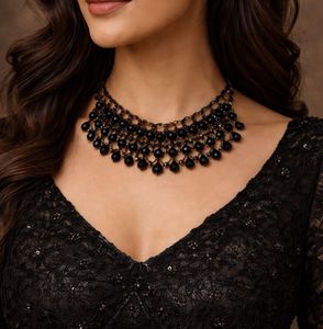 Elegant Black Beaded Necklace