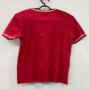 Red Ribbed T-Shirt with White Trim