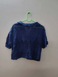 Blue Crochet Button-Up Shirt