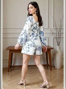 White blue floral playsuit dress