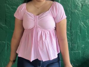 Cute Pink Striped Peplum Top