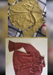 Elegant Satin Blouse - Mustard & Burgundy