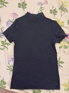 Black Mock Neck Short Sleeve Top