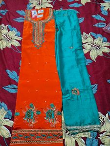 Orange &amp; Teal Embroidered Suit + Free Delivery 🚚