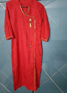 Red & Gold Trim Kurti