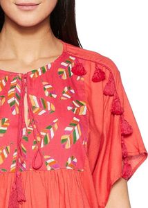 Stylish Embroidered Tunic Top with Tassels