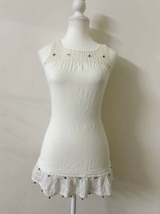 White Crochet Neck Tunic Top✨