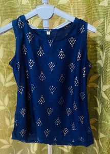Navy Blue Ethnic Kurti with Gold Print