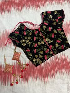 Designer Indo Western Hot Pink &amp; Black Lehnga