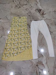 Yellow Floral Kurta with White Pants Set