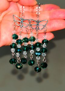 Handmade Butterfly &amp; Green Crystal Earrings✨💚