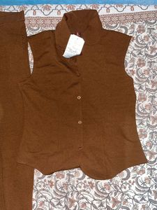 Brown Sleeveless co krd set with Matching Pants