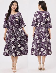 Purple Floral Print Midi Frock