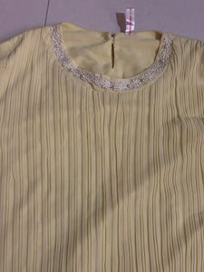 Yellow Pleated Blouse with Silver Embellishments