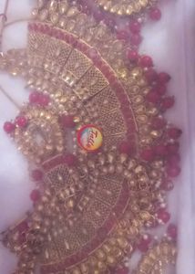 Elegant Gold &amp; Red Kundan Necklace Set