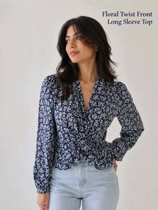 Dark Blue Color Floral Print Top