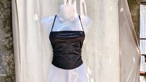 39209. Chic Ruched Black Cami Top