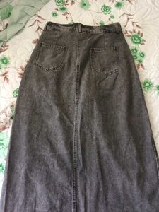 Gray Denim Maxi Skirt with Slit
