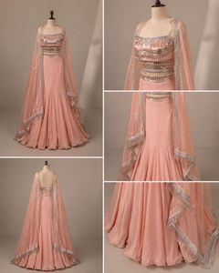 Stunning Peach Ethnic Gown with Cape