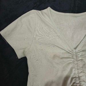 Sparkly Ruched V-Neck T-Shirt cute