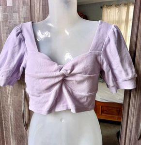 Lavender Knot-Front Crop Top