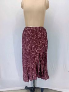 Maroon Polka Dot Midi Skirt