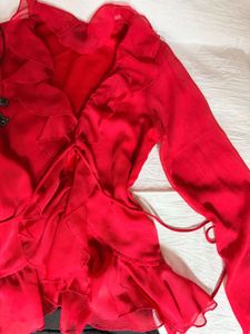 Vibrant Red Ruffled Blouse